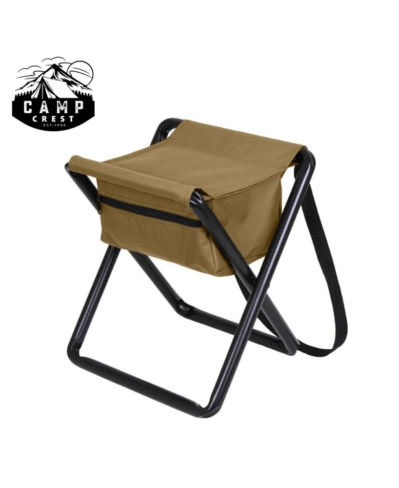 Portable Black Steel Camping Stool with Storage - Lightweight & Durabl