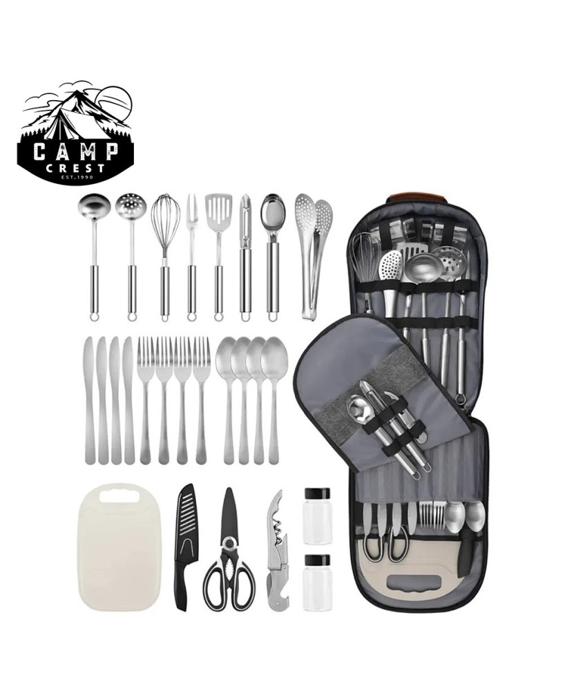 Portable Camp Kitchen Utensil Organizer Set - 27-Piece Stainless Steel