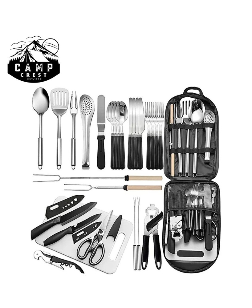 Portable Camp Kitchen Utensil Organizer Set - 24-Piece Stainless Steel