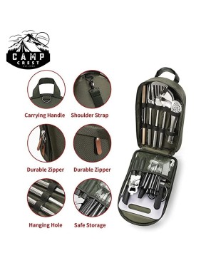 Portable Camp Kitchen Utensil Organizer Set - 24-Piece Stainless Steel