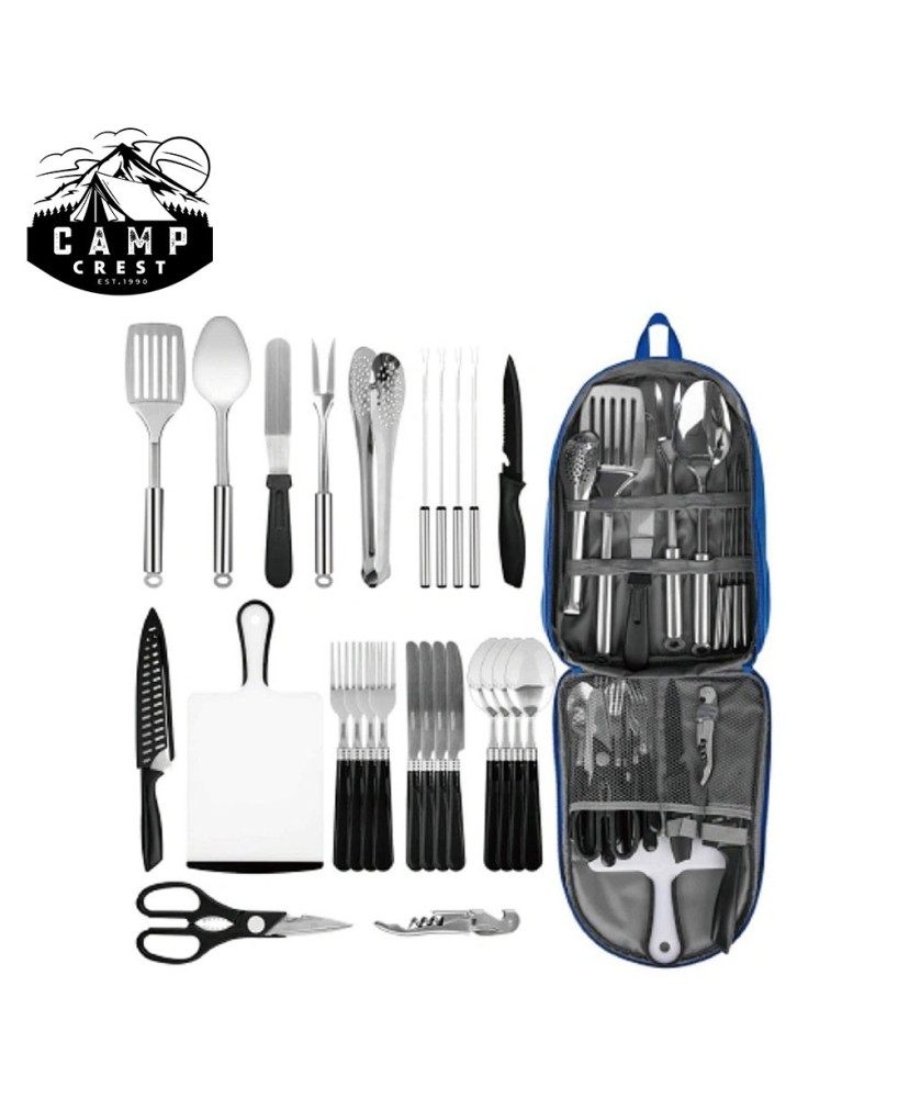 Stainless Steel Outdoor Cooking Utensil Organizer Set - 27-Piece Trave