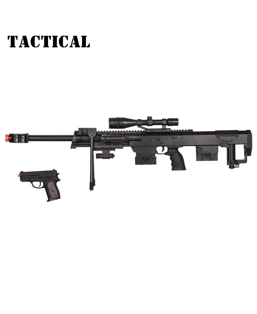 50 Cal Sniper Spring Airsoft Rifle & Pistol Combo Set FPS 260