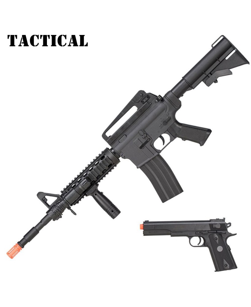 M4 Spring Airsoft Rifle and M1911 Pistol Combo - Tactical Black