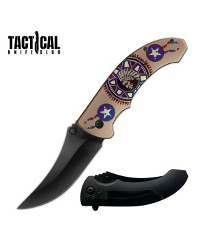 Spring Assisted Native American Folding Knife - Black Blade, EDC Clip