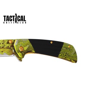 Premium Golden Damascus Spring Assisted Folding Knife - 8" Tactical Bl