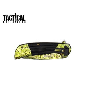 Premium Golden Damascus Spring Assisted Folding Knife - 8" Tactical Bl