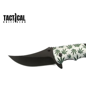 8" Cannabis Marijuana Leaf Pocket Knife - Spring Assisted Open, White