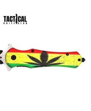 Tactical Marijuana Pot Leaf Pocket Knife - Spring Assisted