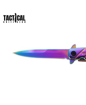 9" Titanium Rainbow Stiletto Pocket Knife - Spring Assisted