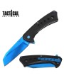 Tactical Blue Cleaver Folding Knife | Spring Assist Pocket Razor Blade