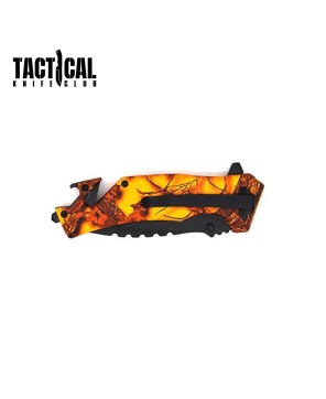 8" Military Tactical Rescue Knife - Orange Camo, Spring Assisted