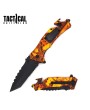 8" Military Tactical Rescue Knife - Orange Camo, Spring Assisted