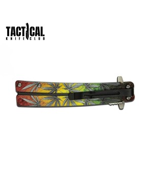 Spring Assist Tanto Blade Knife - Cannabis Leaf Design Handle