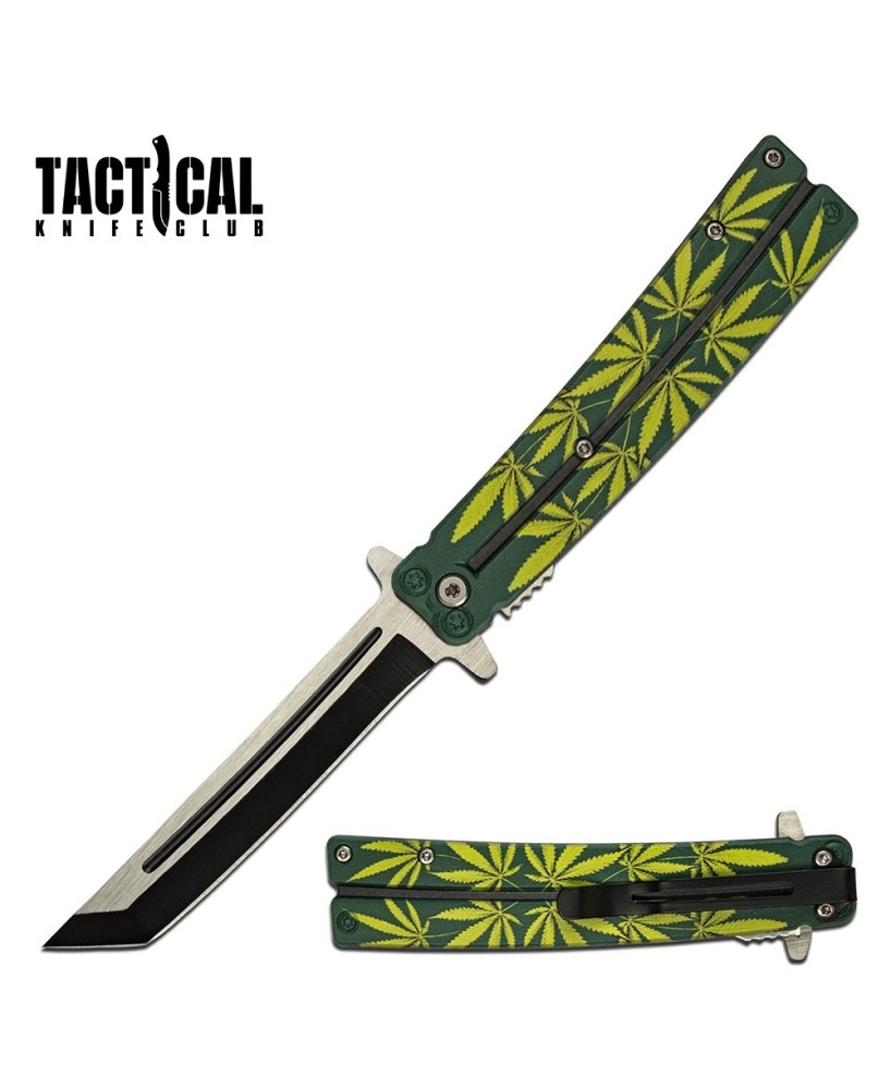 Spring Assisted Tanto Knife - Cannabis Leaf Design, Durable & Reliable