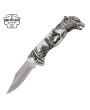 Premium 8" Wolf Head Lockback Folding Pocket Knife - Stainless Steel