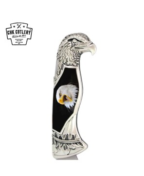 8" American Bald Eagle Head Lockback Folding Pocket Knife