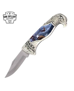 8" Eagle Head Lockback Folding Pocket Knife - Style-2