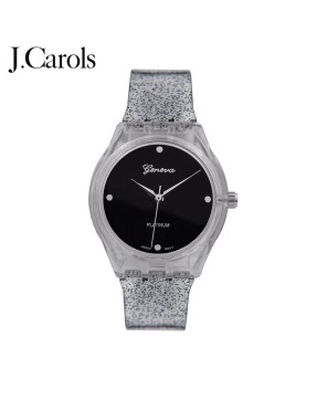 Glitter Powder Wrist Watch | Stylish Round Plastic Strap Timepiece