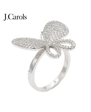 Rhodium Plated Clear CZ Adjustable Butterfly Rings