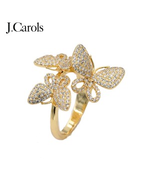 Gold Plated Clear CZ Adjustable Butterfly Rings