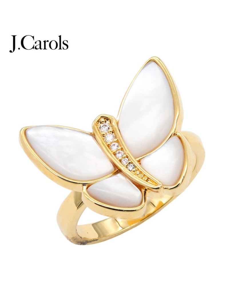 Rhodium Plated Cubic Zirconia MOP Butterfly Adjustable Rings