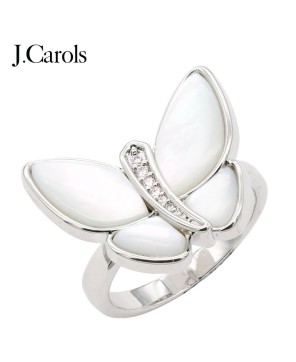 Rhodium Plated Cubic Zirconia MOP Butterfly Adjustable Rings