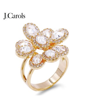 Flower Adjustable Rings with Cubic Zirconia