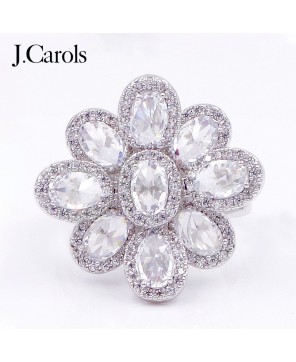 Flower Adjustable Rings with Cubic Zirconia