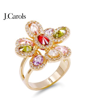 Flower Adjustable Rings with Cubic Zirconia