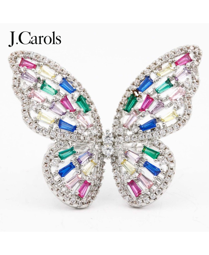 Multi-Color CZ Butterfly Adjustable Rings