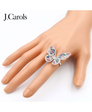 Multi-Color CZ Butterfly Adjustable Rings