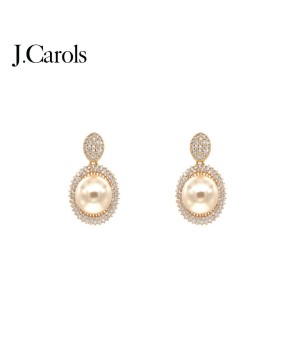 Brass Earrings with Cubic Zirconia and Pearl