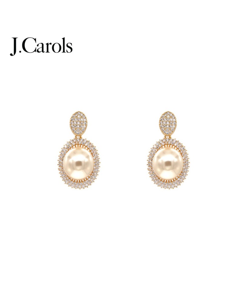 Brass Earrings with Cubic Zirconia and Pearl