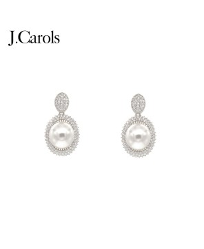 Brass Earrings with Cubic Zirconia and Pearl