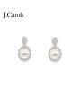 Brass Earrings with Cubic Zirconia and Pearl