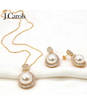 Brass Earrings with Cubic Zirconia and Pearl