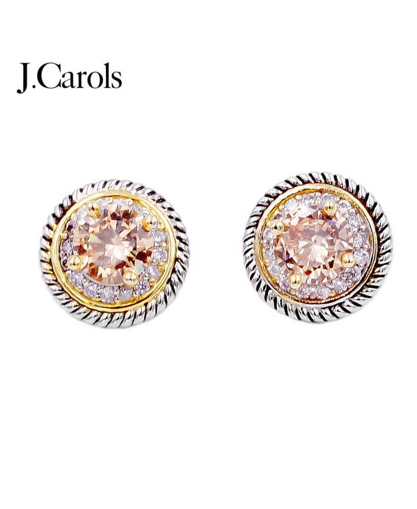 Rhodium Plated 2-Tone Cubic Zirconia Earrings - Elegant Colors