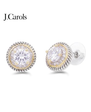 Rhodium Plated 2-Tone Cubic Zirconia Earrings - Elegant Colors