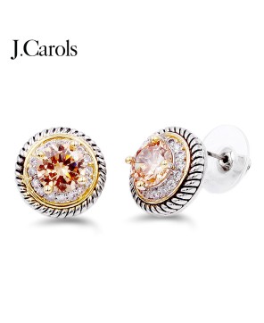 Rhodium Plated 2-Tone Cubic Zirconia Earrings - Elegant Colors