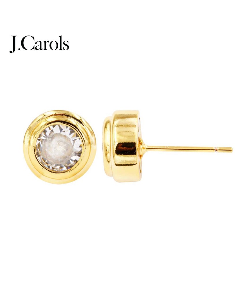 Gold Plated Stud Earrings with Cubic Zirconia - Gold, Silver