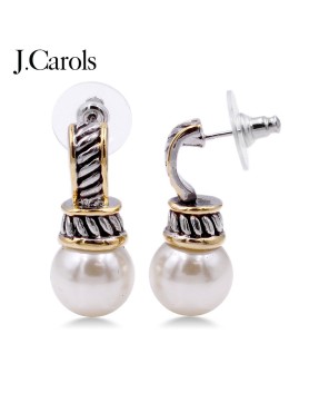 wo-Tone Plated Pearl Earrings - Timeless Sophistication