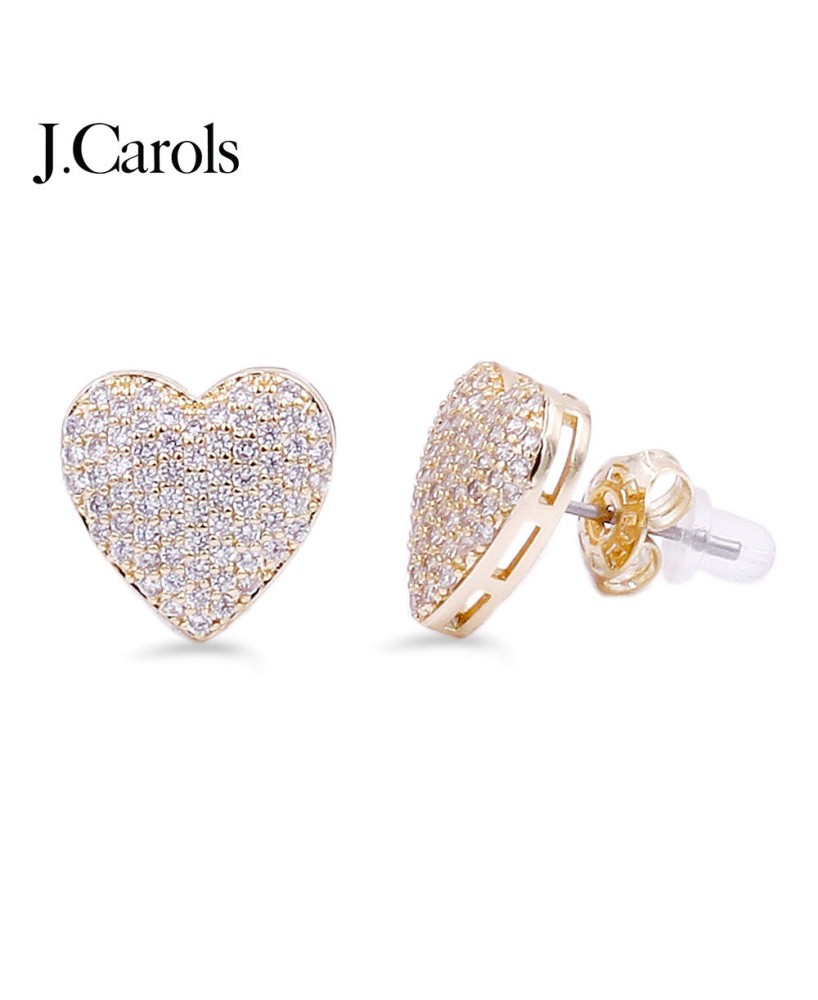 Cubic Zirconia Heart Brass Earrings - Gold & Rhodium Plated