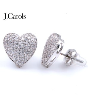 Cubic Zirconia Heart Brass Earrings - Gold & Rhodium Plated