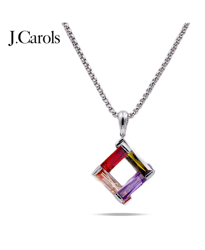 Dark Multi Color Cubic Zirconia Pendant Necklaces - Brass Base