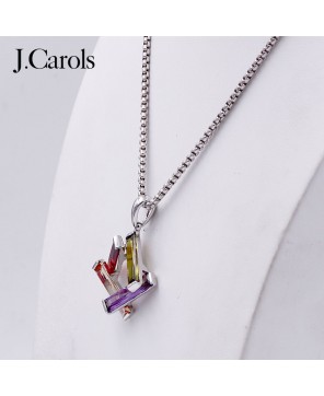 Dark Multi Color Cubic Zirconia Pendant Necklaces - Brass Base