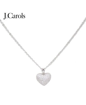 Long Box Chain Cubic Zirconia Heart Necklace - Gold, Rhodium