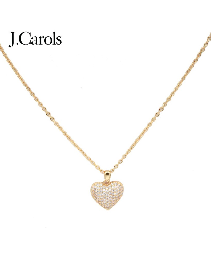 Long Box Chain Cubic Zirconia Heart Necklace - Gold, Rhodium