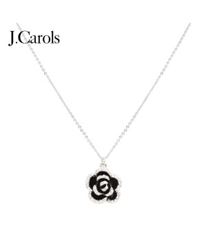 Gold Plated Black Rose Flower Pendant Necklace - Gold Black