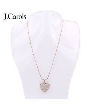 Brass Metal Box Chain Heart Pendant Necklace - Rhodium Plated