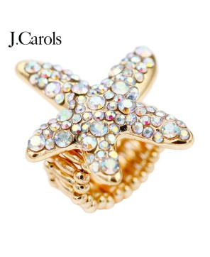 Clear Rhinestones Starfish Stretch Ring | Zinc Alloy Jewelry